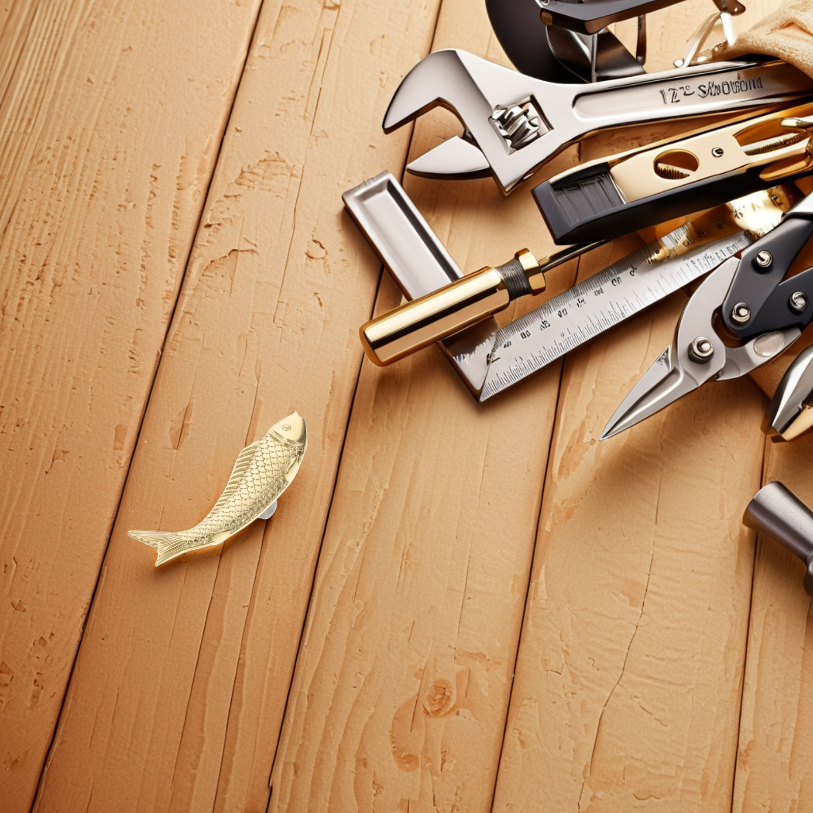 Unique Furniture Hardware - Dekorative Messing-Fischgriff-Griffe für Schubladen, Schränke, Kleiderschränke,